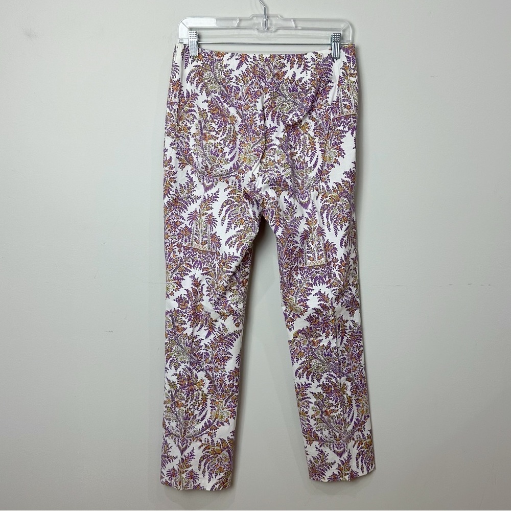 J. McLaughlin White Pants with Purple and Gold Paisley Print - Picture 2 of 5